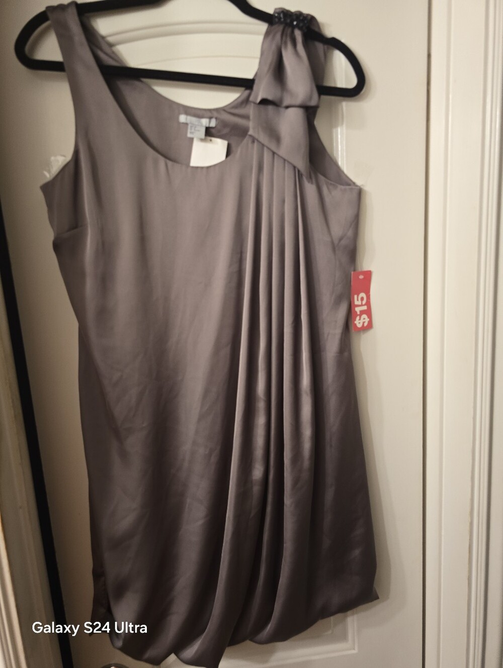 H&M Satin Gray Pleated Mini Dress